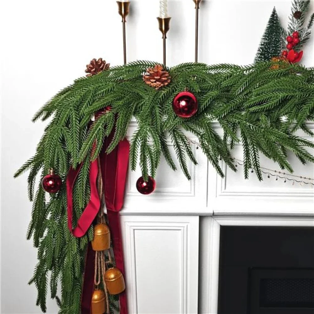 9FT Real Touch Norfolk Pine Garland with 120 Branches, Extra Full Artificial
